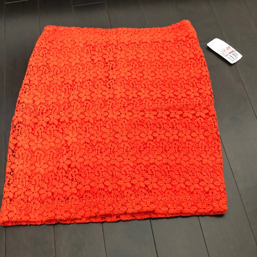 F21 Orange Lace Mini Skirt